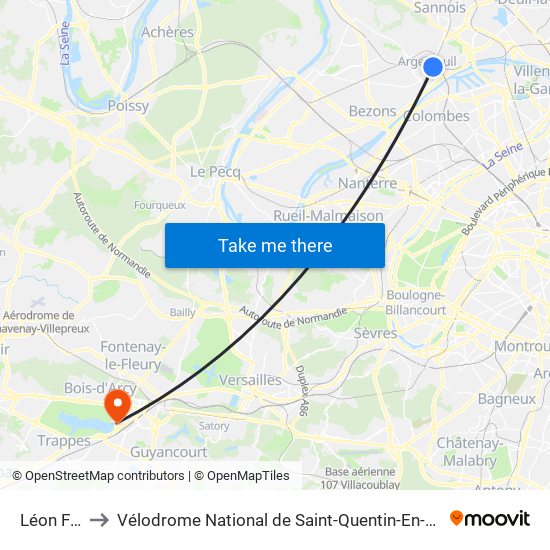 Léon Feix to Vélodrome National de Saint-Quentin-En-Yvelines map