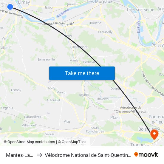 Mantes-La-Jolie to Vélodrome National de Saint-Quentin-En-Yvelines map