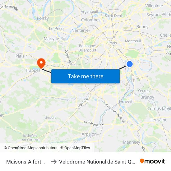 Maisons-Alfort - Alfortville to Vélodrome National de Saint-Quentin-En-Yvelines map