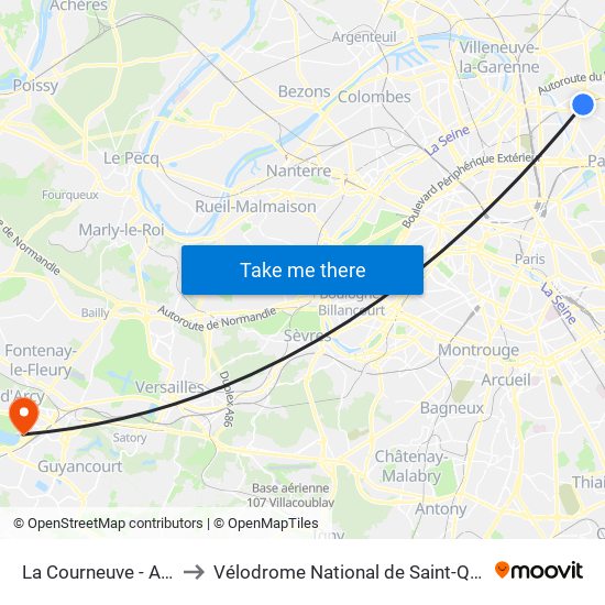 La Courneuve - Aubervilliers to Vélodrome National de Saint-Quentin-En-Yvelines map