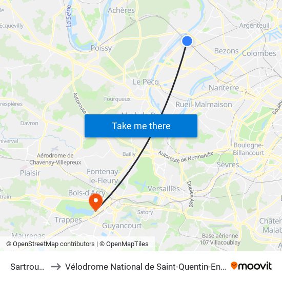 Sartrouville to Vélodrome National de Saint-Quentin-En-Yvelines map