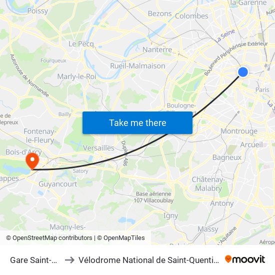 Gare Saint-Lazare to Vélodrome National de Saint-Quentin-En-Yvelines map