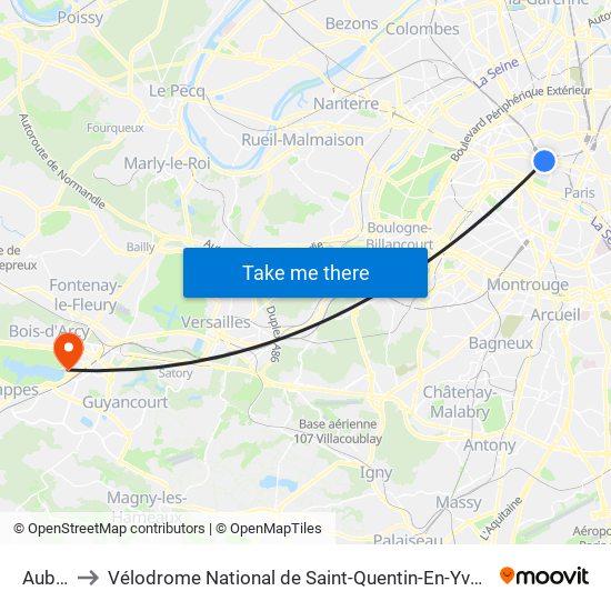 Auber to Vélodrome National de Saint-Quentin-En-Yvelines map
