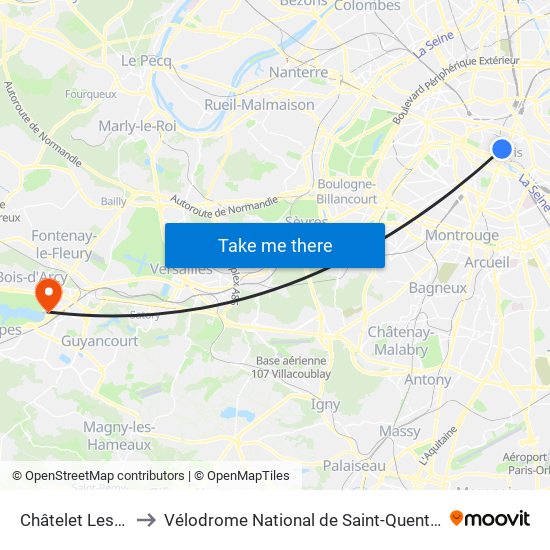 Châtelet Les Halles to Vélodrome National de Saint-Quentin-En-Yvelines map