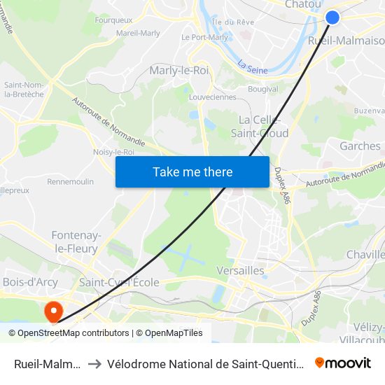 Rueil-Malmaison to Vélodrome National de Saint-Quentin-En-Yvelines map