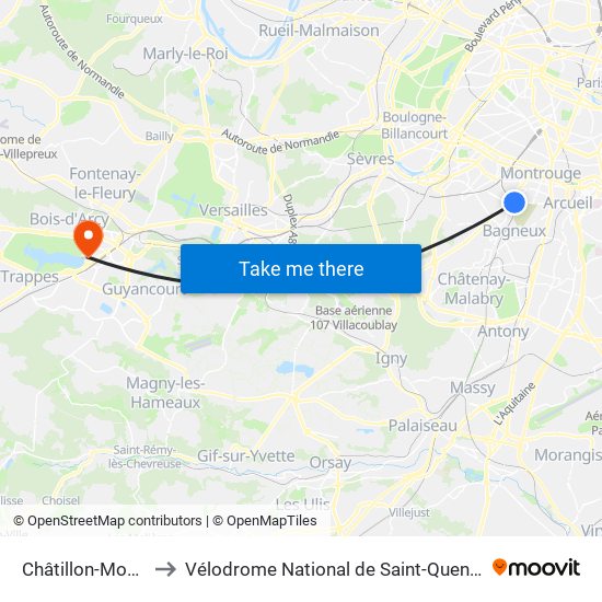 Châtillon-Montrouge to Vélodrome National de Saint-Quentin-En-Yvelines map