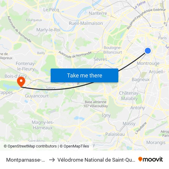 Montparnasse-Bienvenue to Vélodrome National de Saint-Quentin-En-Yvelines map
