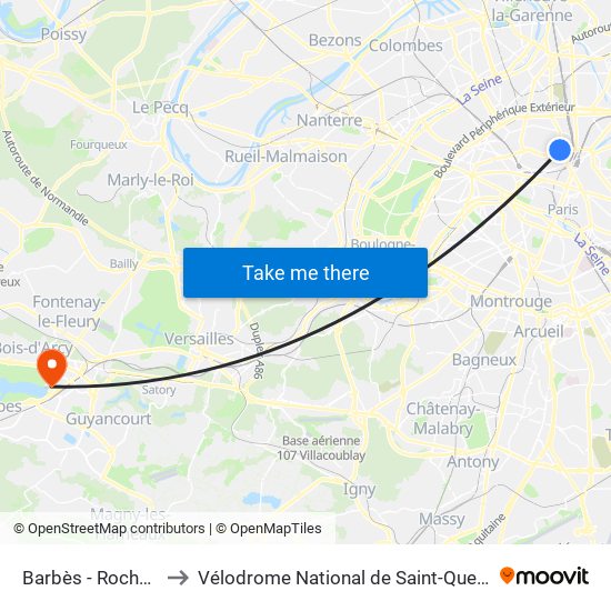 Barbès - Rochechouart to Vélodrome National de Saint-Quentin-En-Yvelines map