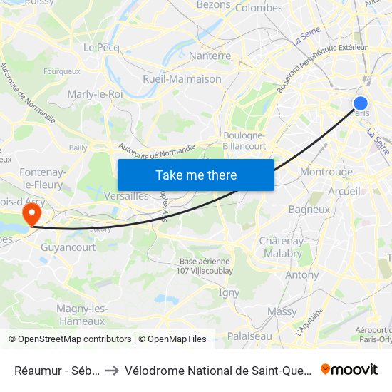 Réaumur - Sébastopol to Vélodrome National de Saint-Quentin-En-Yvelines map