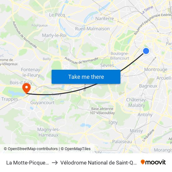 La Motte-Picquet - Grenelle to Vélodrome National de Saint-Quentin-En-Yvelines map