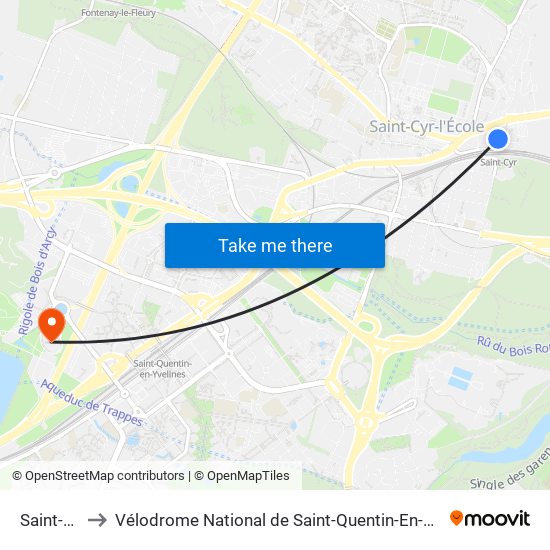Saint-Cyr to Vélodrome National de Saint-Quentin-En-Yvelines map