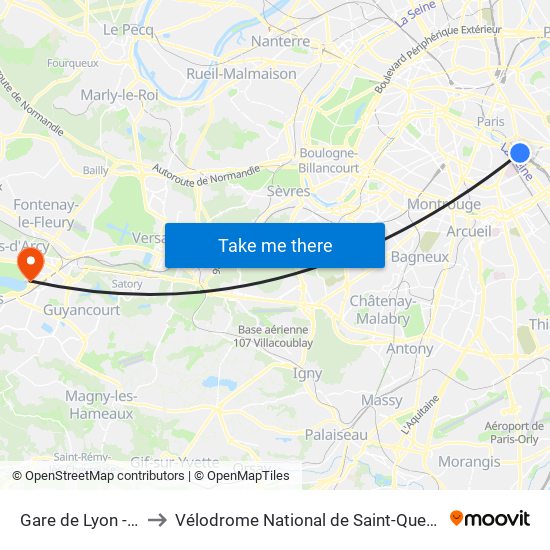 Gare de Lyon - Diderot to Vélodrome National de Saint-Quentin-En-Yvelines map