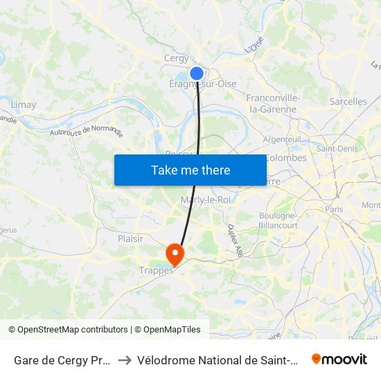 Gare de Cergy Préfecture (C) to Vélodrome National de Saint-Quentin-En-Yvelines map