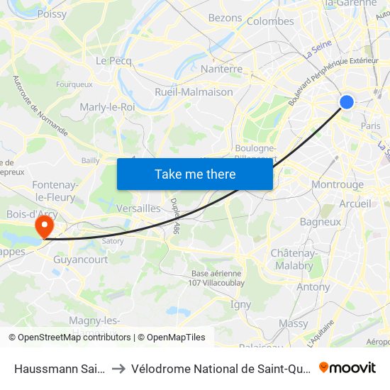 Haussmann Saint-Lazare to Vélodrome National de Saint-Quentin-En-Yvelines map