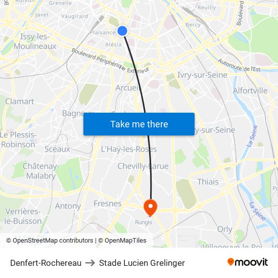 Denfert-Rochereau to Stade Lucien Grelinger map