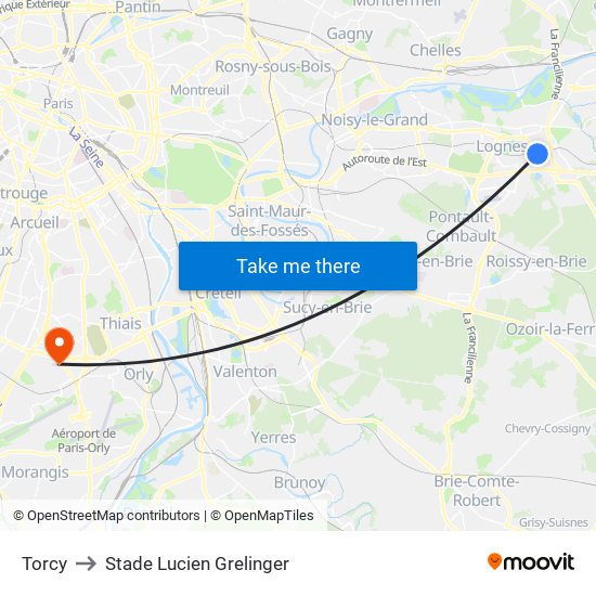 Torcy to Stade Lucien Grelinger map