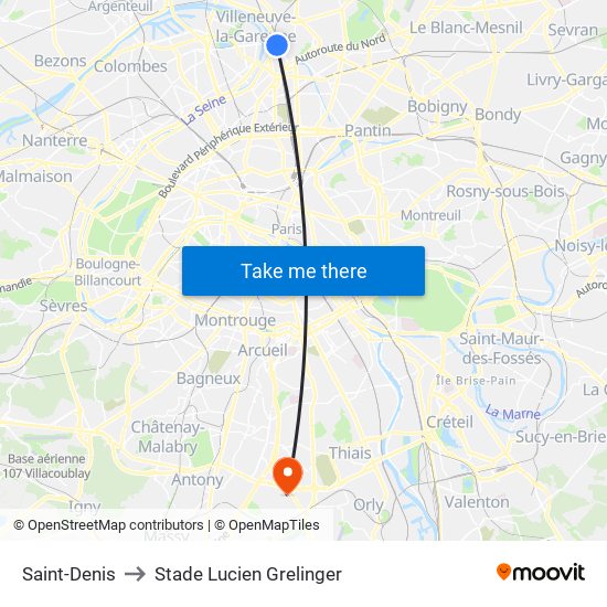 Saint-Denis to Stade Lucien Grelinger map