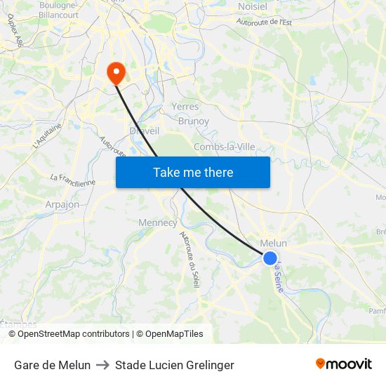 Gare de Melun to Stade Lucien Grelinger map
