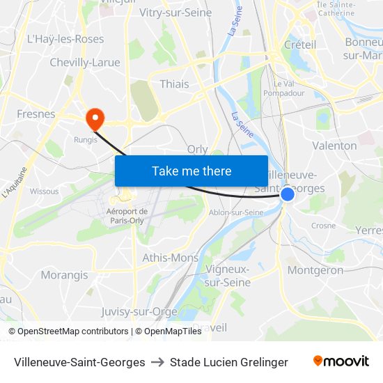 Villeneuve-Saint-Georges to Stade Lucien Grelinger map