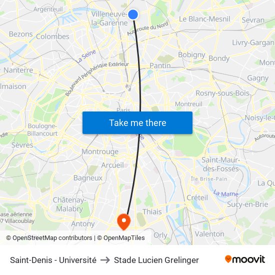 Saint-Denis - Université to Stade Lucien Grelinger map
