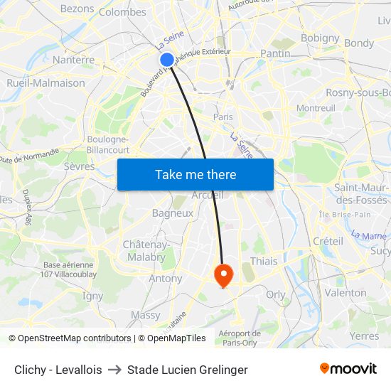 Clichy - Levallois to Stade Lucien Grelinger map