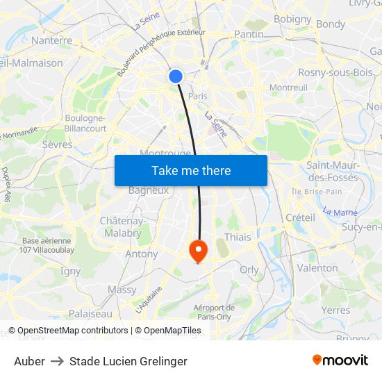 Auber to Stade Lucien Grelinger map