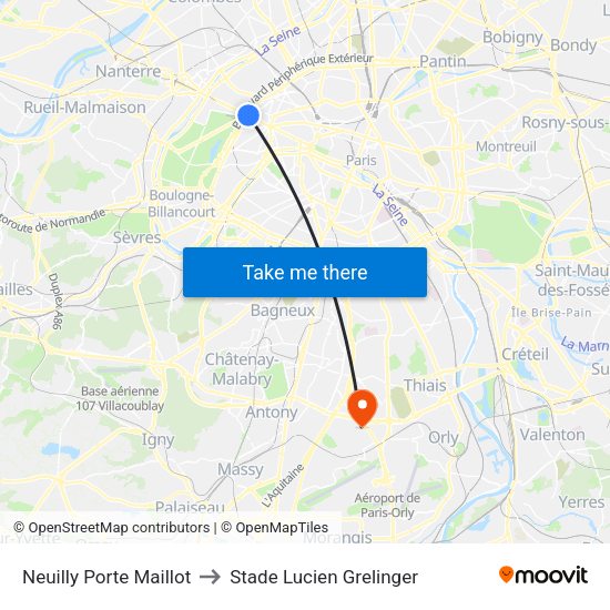 Neuilly Porte Maillot to Stade Lucien Grelinger map