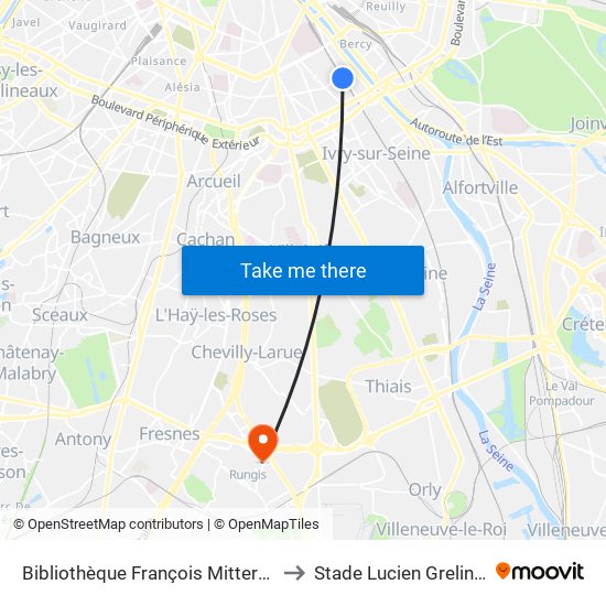 Bibliothèque François Mitterrand to Stade Lucien Grelinger map