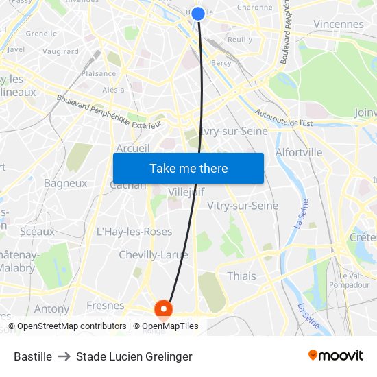 Bastille to Stade Lucien Grelinger map