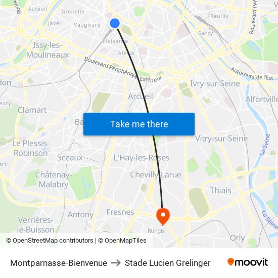 Montparnasse-Bienvenue to Stade Lucien Grelinger map