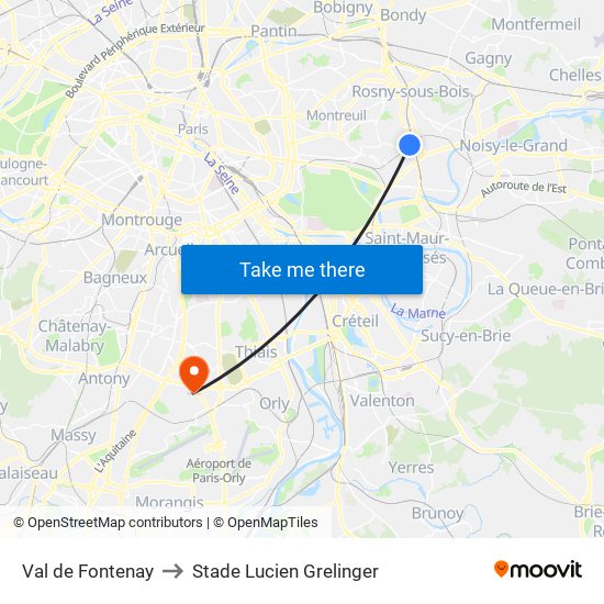 Val de Fontenay to Stade Lucien Grelinger map