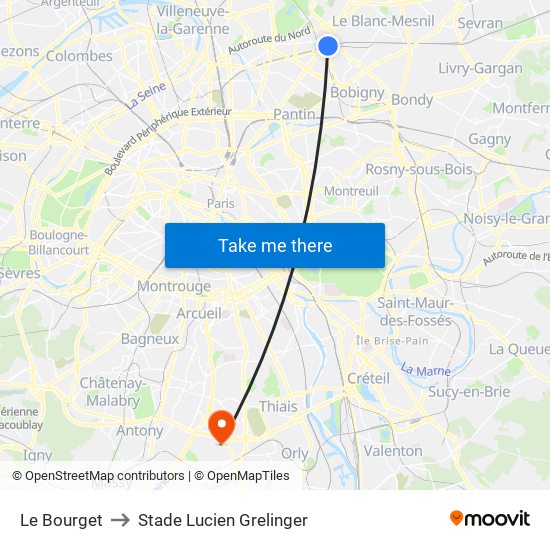 Le Bourget to Stade Lucien Grelinger map