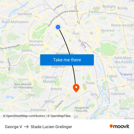 George V to Stade Lucien Grelinger map