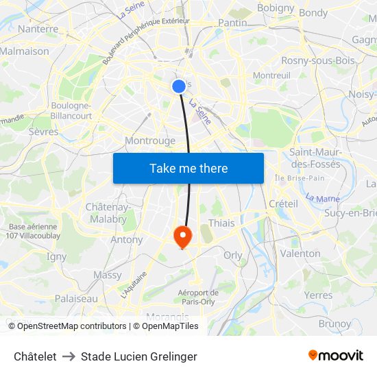 Châtelet to Stade Lucien Grelinger map