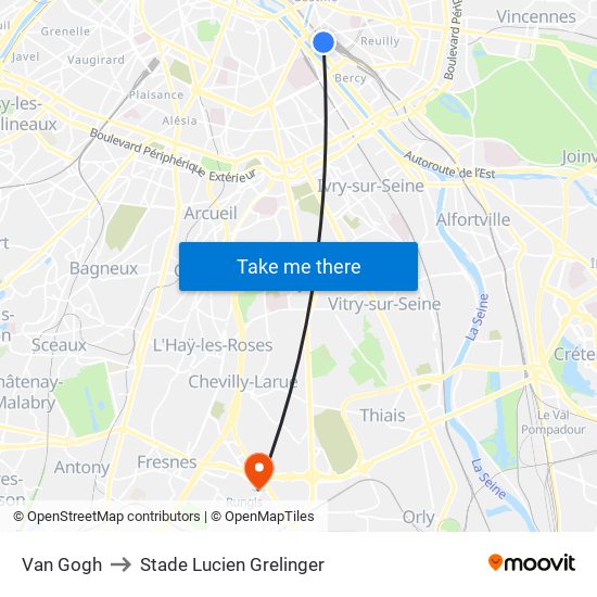 Van Gogh to Stade Lucien Grelinger map