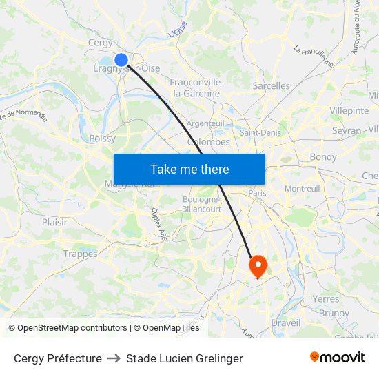 Cergy Préfecture to Stade Lucien Grelinger map