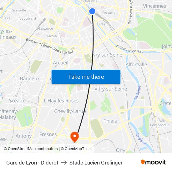 Gare de Lyon - Diderot to Stade Lucien Grelinger map