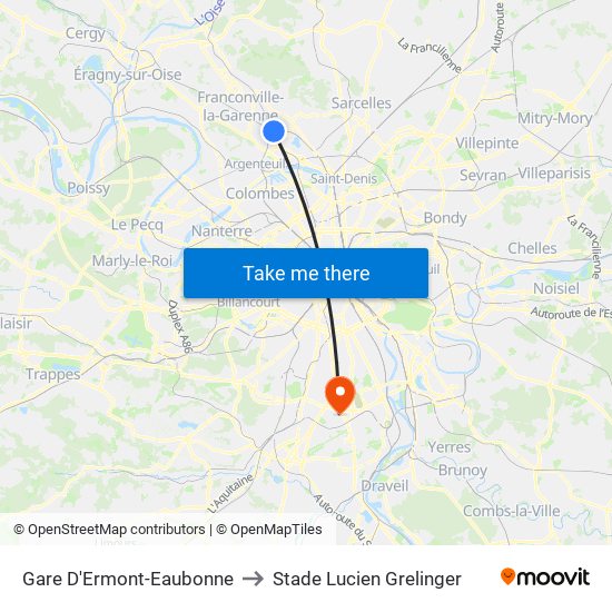 Gare D'Ermont-Eaubonne to Stade Lucien Grelinger map