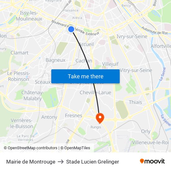 Mairie de Montrouge to Stade Lucien Grelinger map
