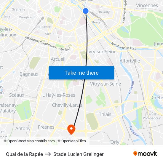 Quai de la Rapée to Stade Lucien Grelinger map