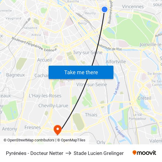 Pyrénées - Docteur Netter to Stade Lucien Grelinger map