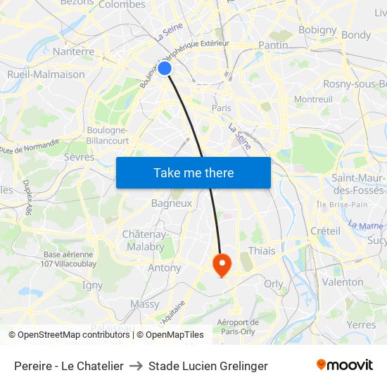 Pereire - Le Chatelier to Stade Lucien Grelinger map