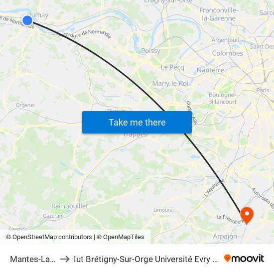 Mantes-La-Jolie to Iut Brétigny-Sur-Orge Université Evry Val D'Essonne map