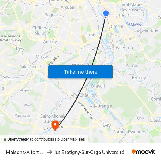 Maisons-Alfort - Alfortville to Iut Brétigny-Sur-Orge Université Evry Val D'Essonne map