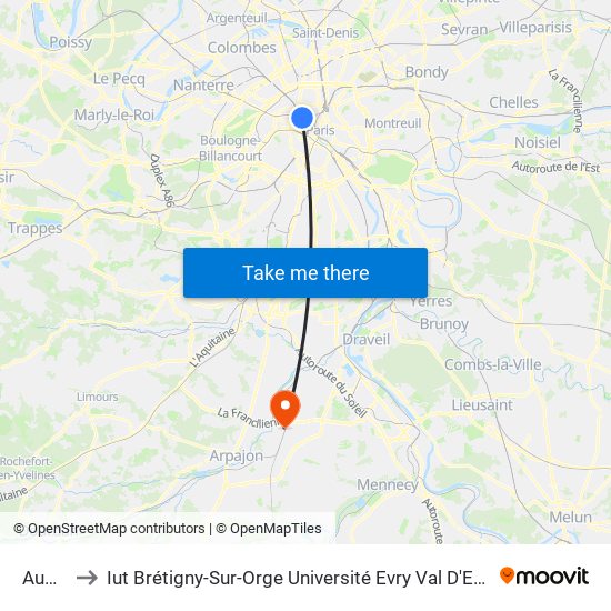 Auber to Iut Brétigny-Sur-Orge Université Evry Val D'Essonne map