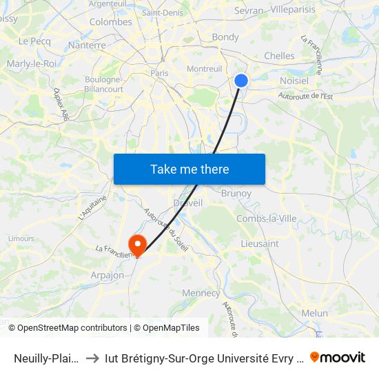Neuilly-Plaisance to Iut Brétigny-Sur-Orge Université Evry Val D'Essonne map