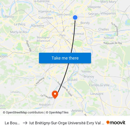 Le Bourget to Iut Brétigny-Sur-Orge Université Evry Val D'Essonne map