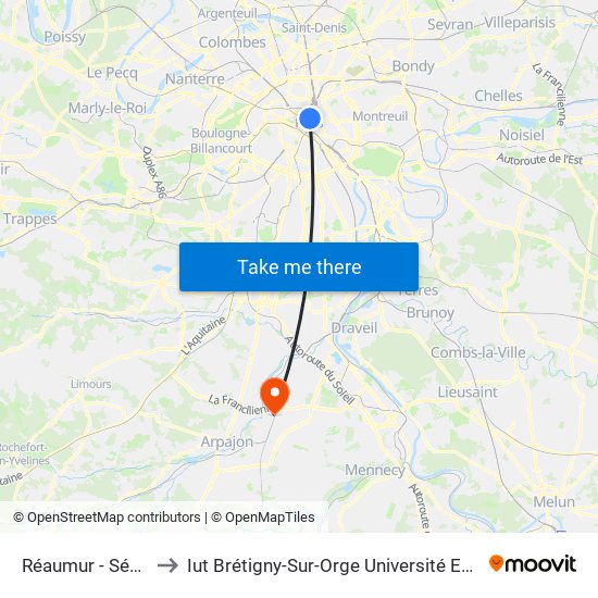 Réaumur - Sébastopol to Iut Brétigny-Sur-Orge Université Evry Val D'Essonne map
