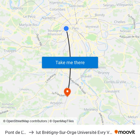 Pont de L'Alma to Iut Brétigny-Sur-Orge Université Evry Val D'Essonne map