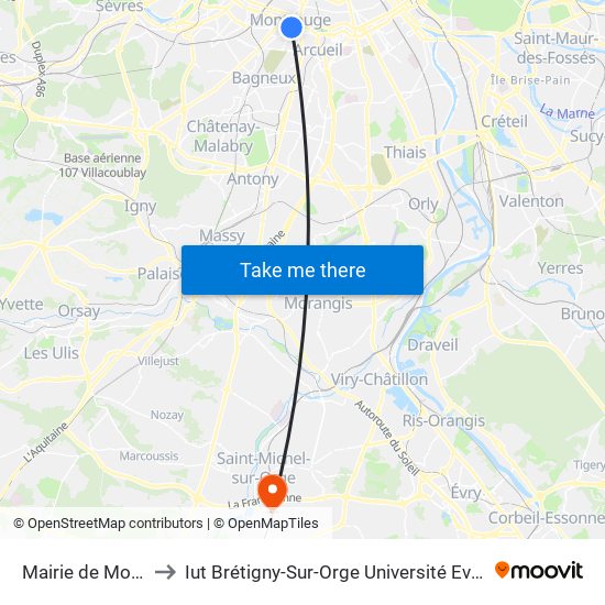 Mairie de Montrouge to Iut Brétigny-Sur-Orge Université Evry Val D'Essonne map